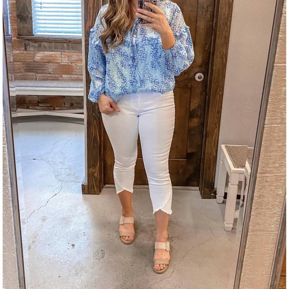 NEW SHEWIN printed ruffle blouse in blue